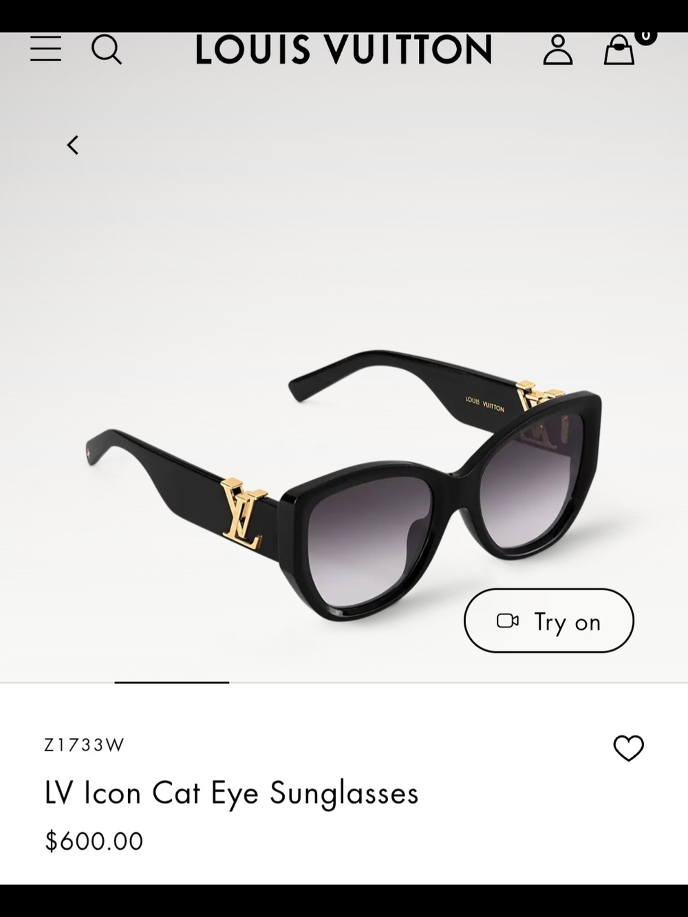 Louis Vuitton Black and Gold Cat Eye Sunglasses